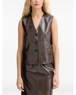 Isabelle Blanche Button-Up Crocodile-Effect Waistcoat - Brown