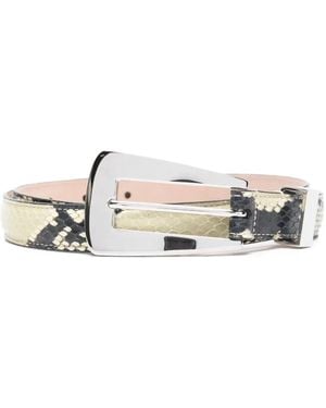 KHAITE Lucca Snakeskin-Print Buckle Belt - White