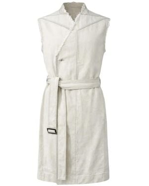 Rick Owens Temple Belted Fringed Sleeveless Coat - White