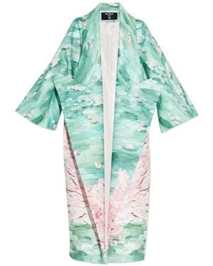 Balmain Floral-Print Oversized Coat - Blue