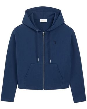 Ami Paris Cotton Ami De Coeur Zipped Hoodie - Blue