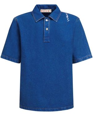 Marni Embroidered Denim Polo - Blue