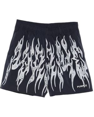 Purple Brand Flame Print Shorts - Blue