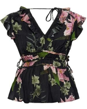 AllSaints Canto Floral-Print Ruffled Top - Black