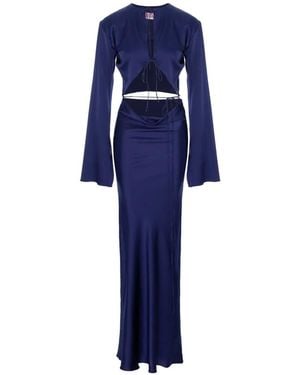 MANURI Vestido Sylvia de seda con aberturas - Azul