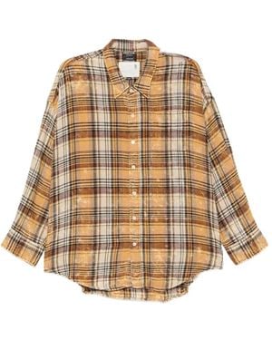 R13 Plaid-Check Distressed Shirt - Natural