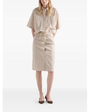 Prada Checked Floral-Appliqué Shirt - Natural