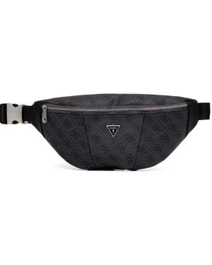 Guess Monogram-Print Logo-Plaque Belt Bag - Black