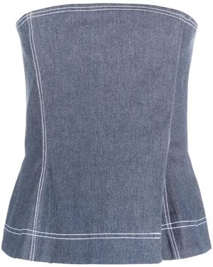 Ioana Ciolacu Contrasting-Stitch Bustier Top - Blue