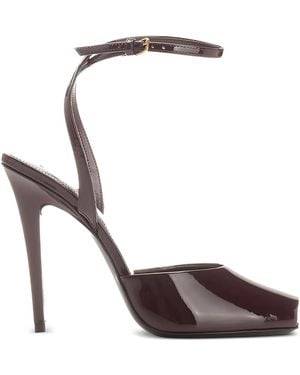 Saint Laurent La Scandale 110mm エナメルレザーサンダル - ブラウン