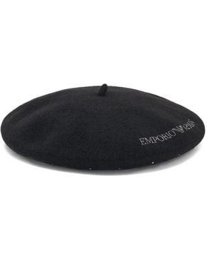 Emporio Armani Logo-Embroidered Beret - Black