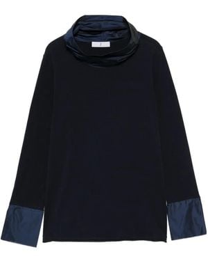 Whyci Contrast-Cuff Funnel-Neck Top - Blue