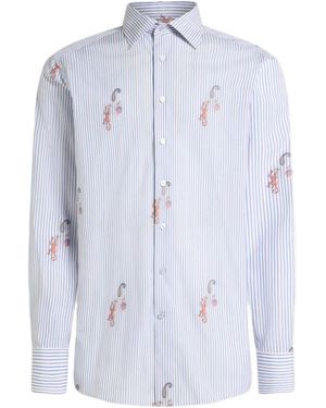 Etro Striped Cotton Jacquard Shirt With Fil Coupé Motif - Blue
