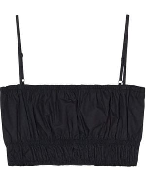 Closed Gathered-Detail Crop Top - Black