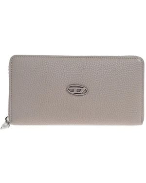 DIESEL Zip-Around Logo-Plaque Wallet - Grey