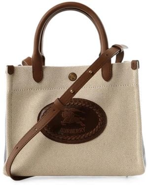 Burberry Mini Clovelly Logo-Patch Leather-Trim Tote Bag - Natural