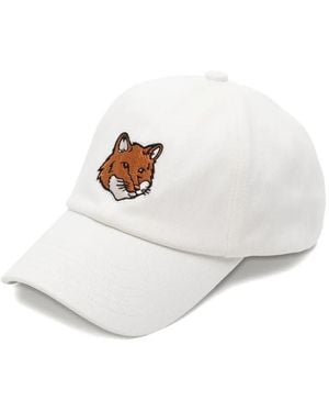 Maison Kitsuné Fox-Head-Embroidered Cap Hat - White