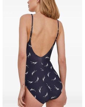 MICHAEL Michael Kors Logo-Print Ring-Detail Swimsuit - Blue