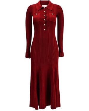 Self-Portrait Ribbed Polo-Neck Dress - Red
