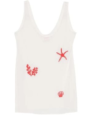 MC2 Saint Barth Raya Bead-Embellished Semi-Sheer Mini Dress - White