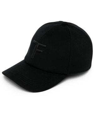 Tom Ford Cashmere Baseball Cap With Tone-On-Tone Tf Logo Embroidered - Black