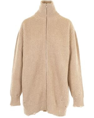 MM6 by Maison Margiela Gerippter Cardigan mit Reißverschluss - Natur
