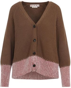 Marni Cardigan Con Scollo A V - Marrone