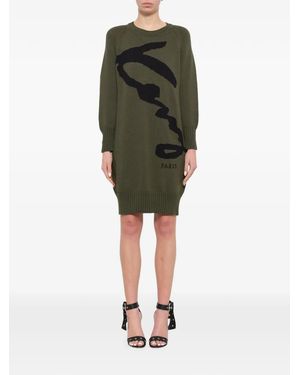 KENZO Logo-Intarsia Knitted Mini Dress - Green
