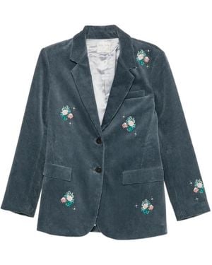forte_forte Floral-Embroidered Corduroy Blazer - Blue