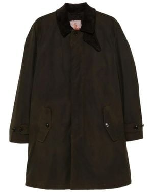 Baracuta Corduroy-Collar Single-Breasted Coat - Black
