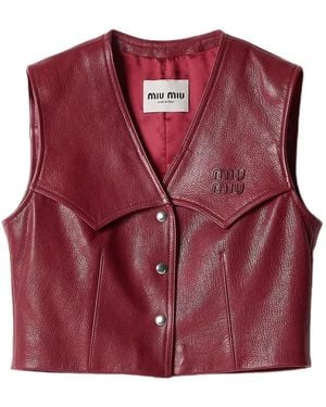 Miu Miu Snap-Button Leather Vest - Red