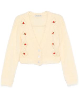 Alessandra Rich V-Neck Cropped Cardigan - Natural