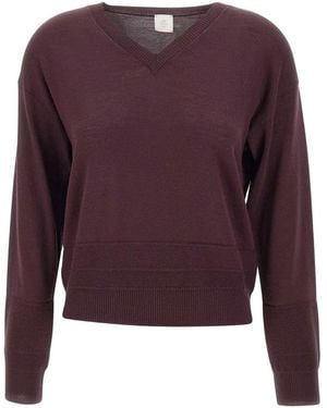 Eleventy V-Neck Wool Sweater - Purple