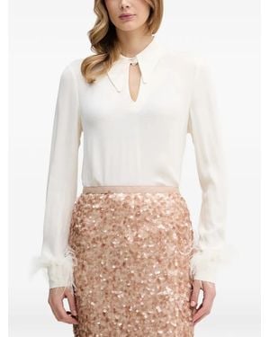 Pedro Del Hierro Madrid Blusa Con Ribete De Plumas - Blanco