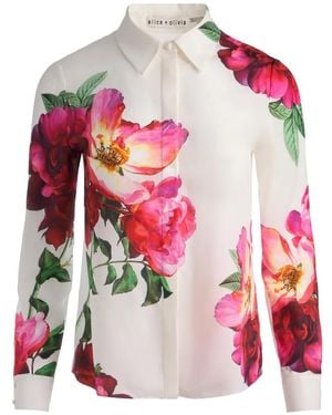 Alice + Olivia Printed Silk Shirt - Red