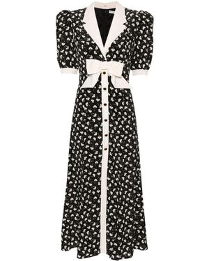 Alessandra Rich Clover-print Silk Midi Dress - Women's - Polyamide/silk/cupro - Black