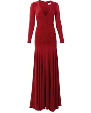Silvia Tcherassi Lina Long-Sleeve V-Neck Maxi Dress - Red
