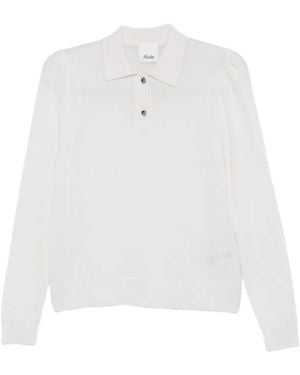Allude Button-Placket Long-Sleeve Polo Top - White