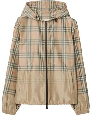 Burberry Gradient Check Hooded Lightweight Jacket - Natural