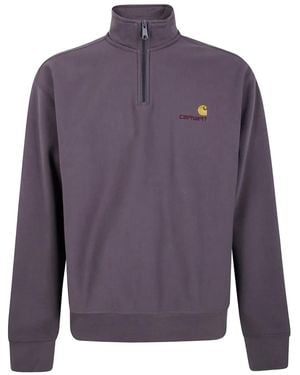 Carhartt Half Zip American Script Embroidered Sweatshirt - Purple