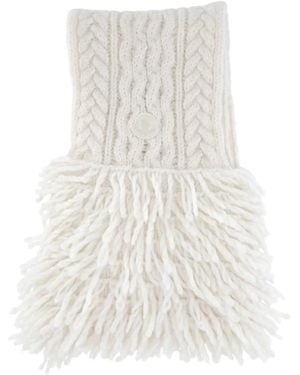 Moncler Cable-Knit Fringed Scarf - White