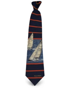 Polo Ralph Lauren Sailing-Print Striped Silk Tie - Blue