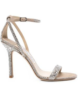 Jimmy Choo Moza Crystal-Embellished Heeled Sandals - White