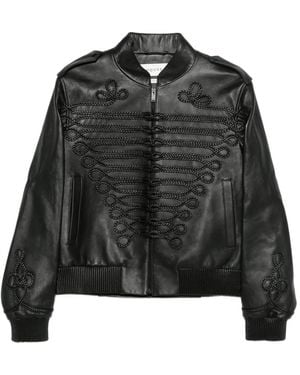 McQueen Embroidered Leather Jacket - Black
