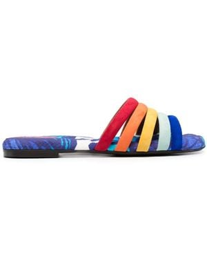 La DoubleJ Tones Cotton-Chevron Slides - White