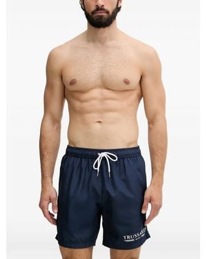 Trussardi Logo-Print Drawstring Swim Shorts - Blue
