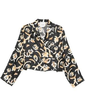 Nanushka Long-Sleeve Floral-Print Shirt - Black