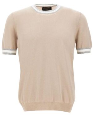 Gran Sasso Short-Sleeved Ribbed-Trim Top - Natural