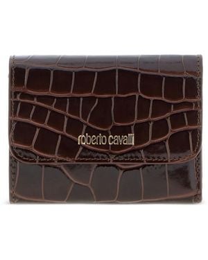 Roberto Cavalli Croc-Effect Logo-Lettering Card Holder - Brown