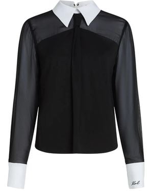 Karl Lagerfeld シアーパネル ブラウス - ブラック
